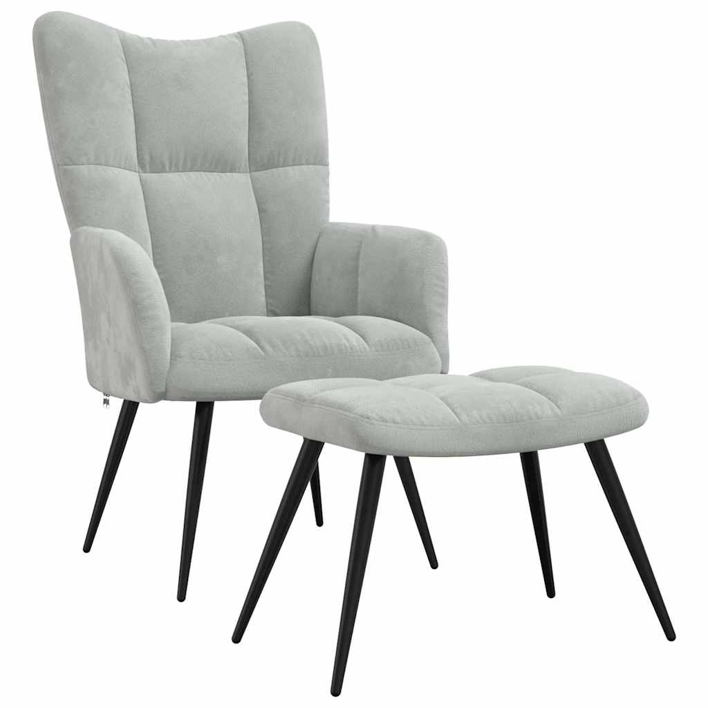 Relaxing chair with Footstool Light Grey Velvet