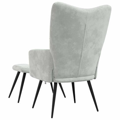 Relaxing chair with Footstool Light Grey Velvet
