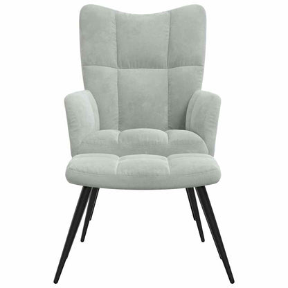 Relaxing chair with Footstool Light Grey Velvet