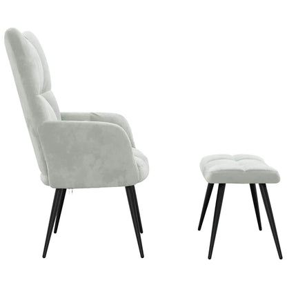 Relaxing chair with Footstool Light Grey Velvet