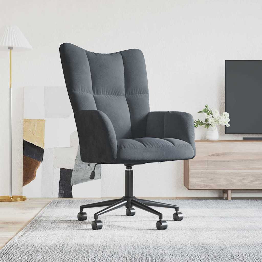 Relaxing Chair with Wheels Dark Grey Velvet