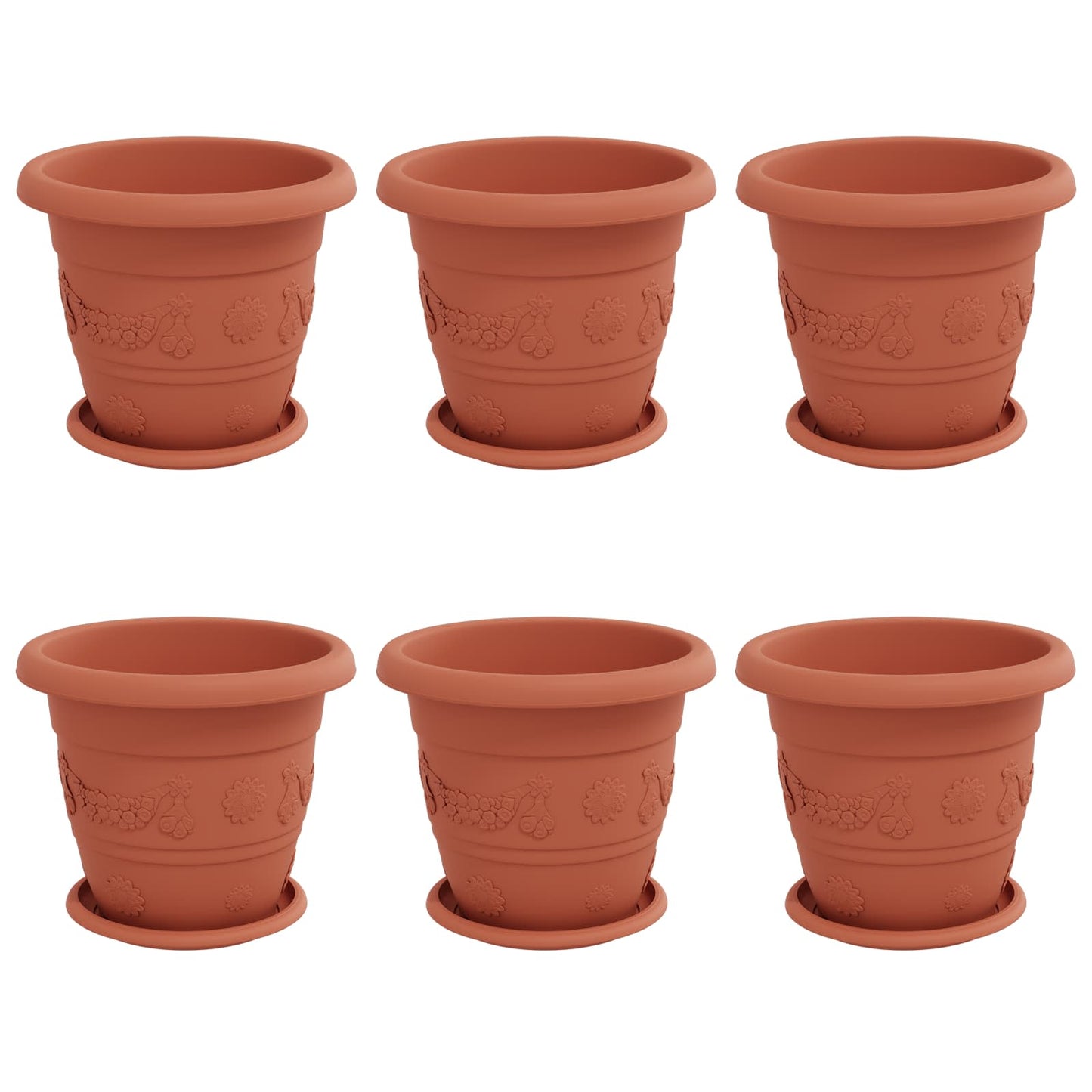 Plant Pots 6 pcs Brick Red Ø 26 x 21.5 cm Plastic