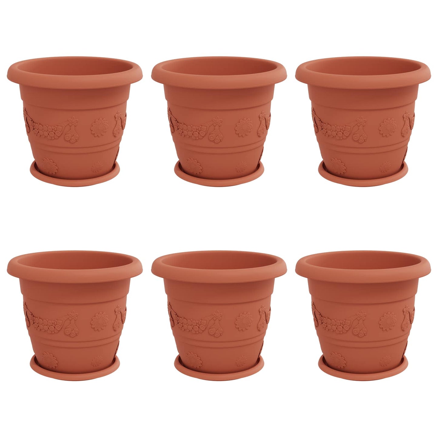 Plant Pots 6 pcs Brick Red Ø 34 x 28 cm Plastic