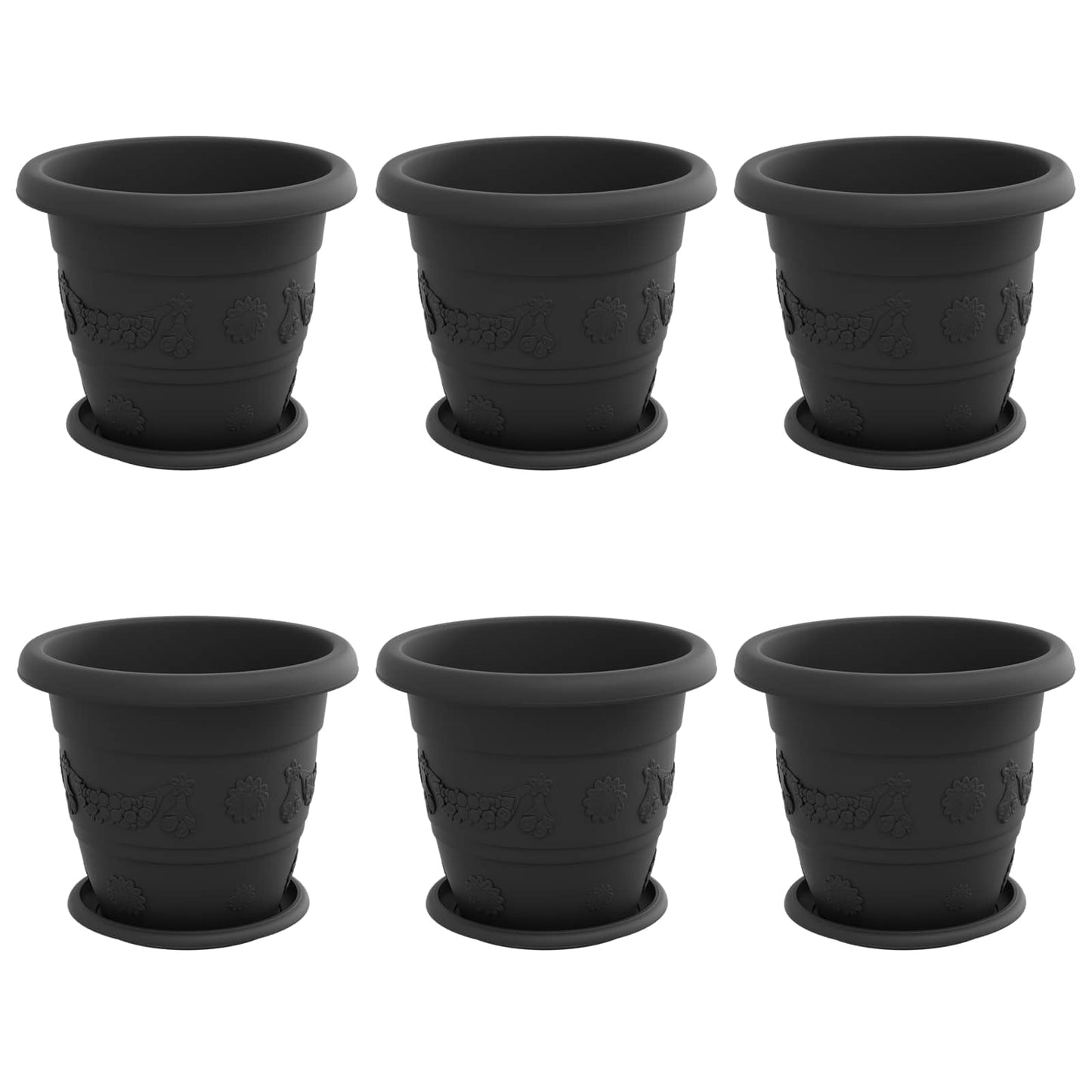 Plant Pots 6 pcs Black Ø 26 x 21.5 cm Plastic