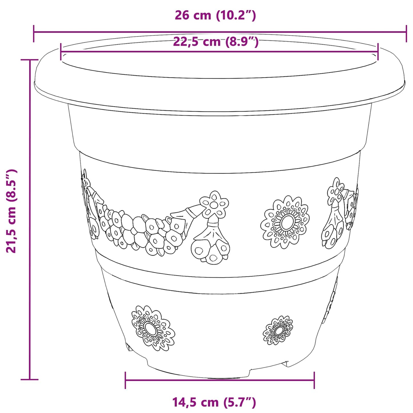 Plant Pots 6 pcs Black Ø 26 x 21.5 cm Plastic