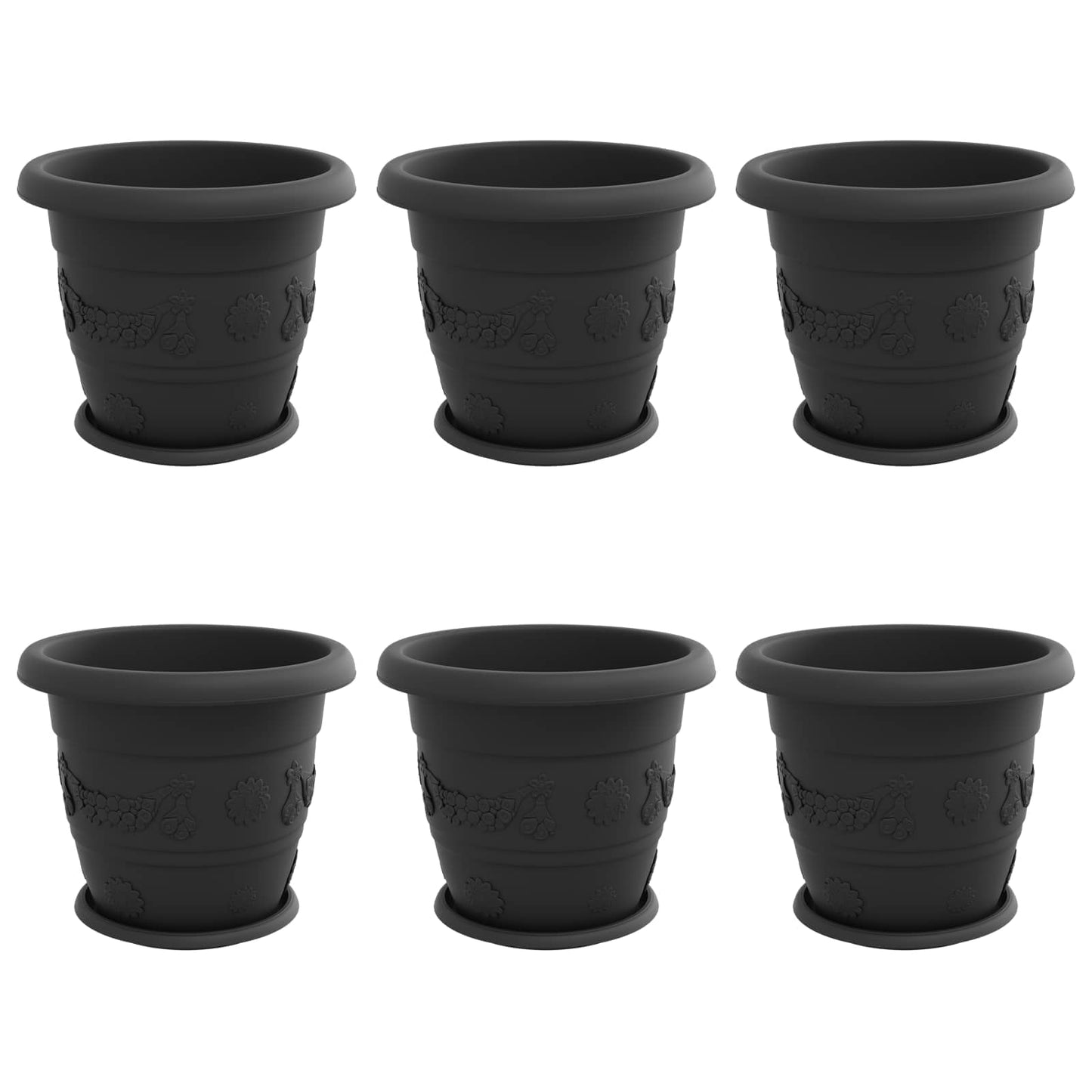 Plant Pots 6 pcs Black Ø 34 x 28 cm Plastic