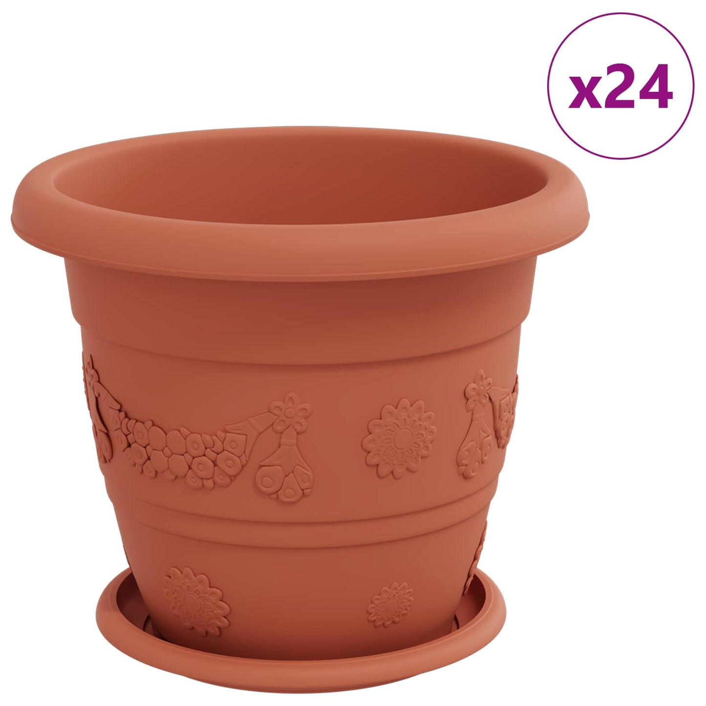 Plant Pots 24 pcs Brick Red Ø 26 x 21.5 cm Plastic