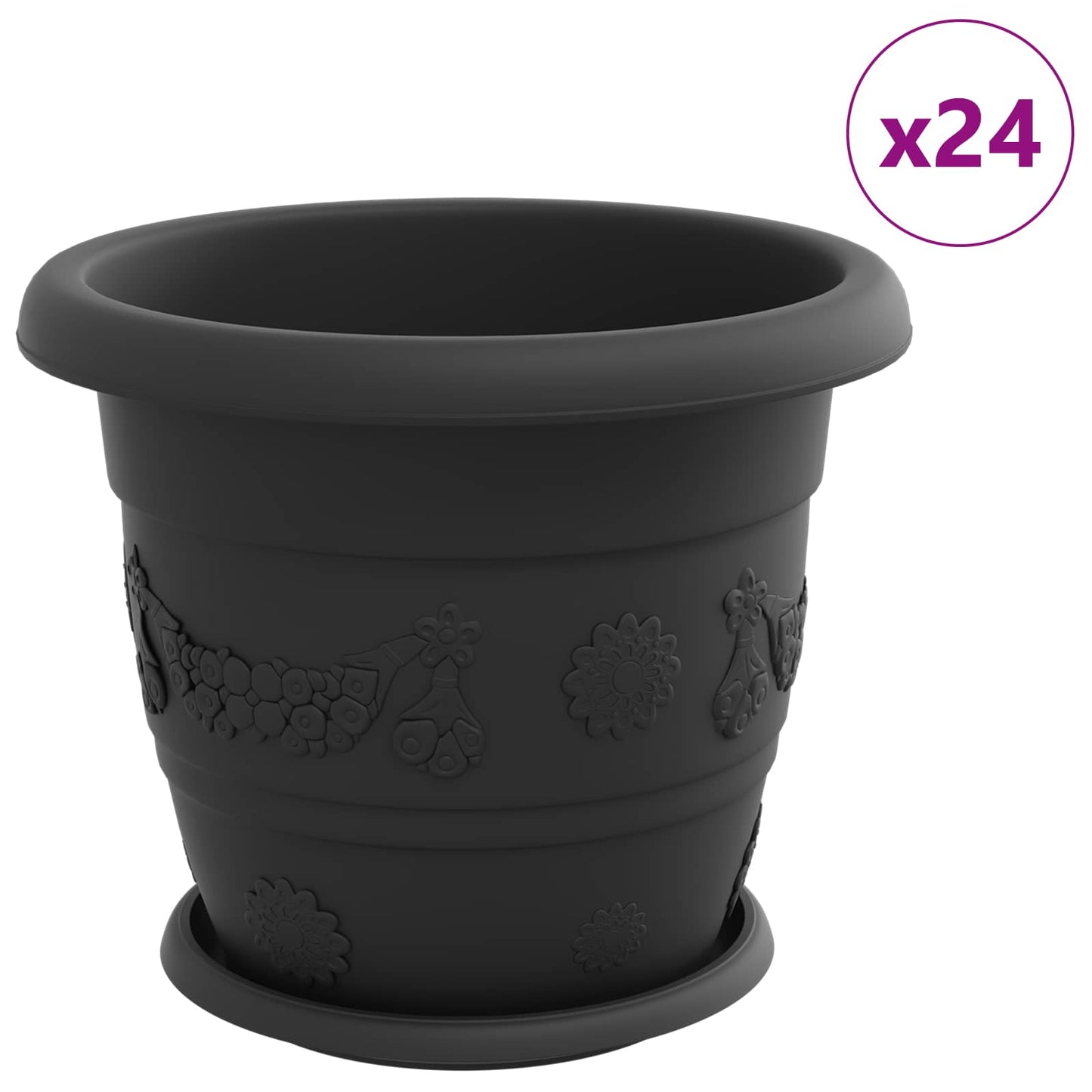 Plant Pots 24 pcs Black Ø 30 x 25 cm Plastic