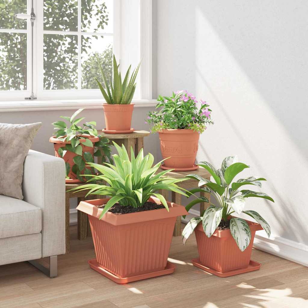Plant Pots 6 pcs Brick Red Plastic