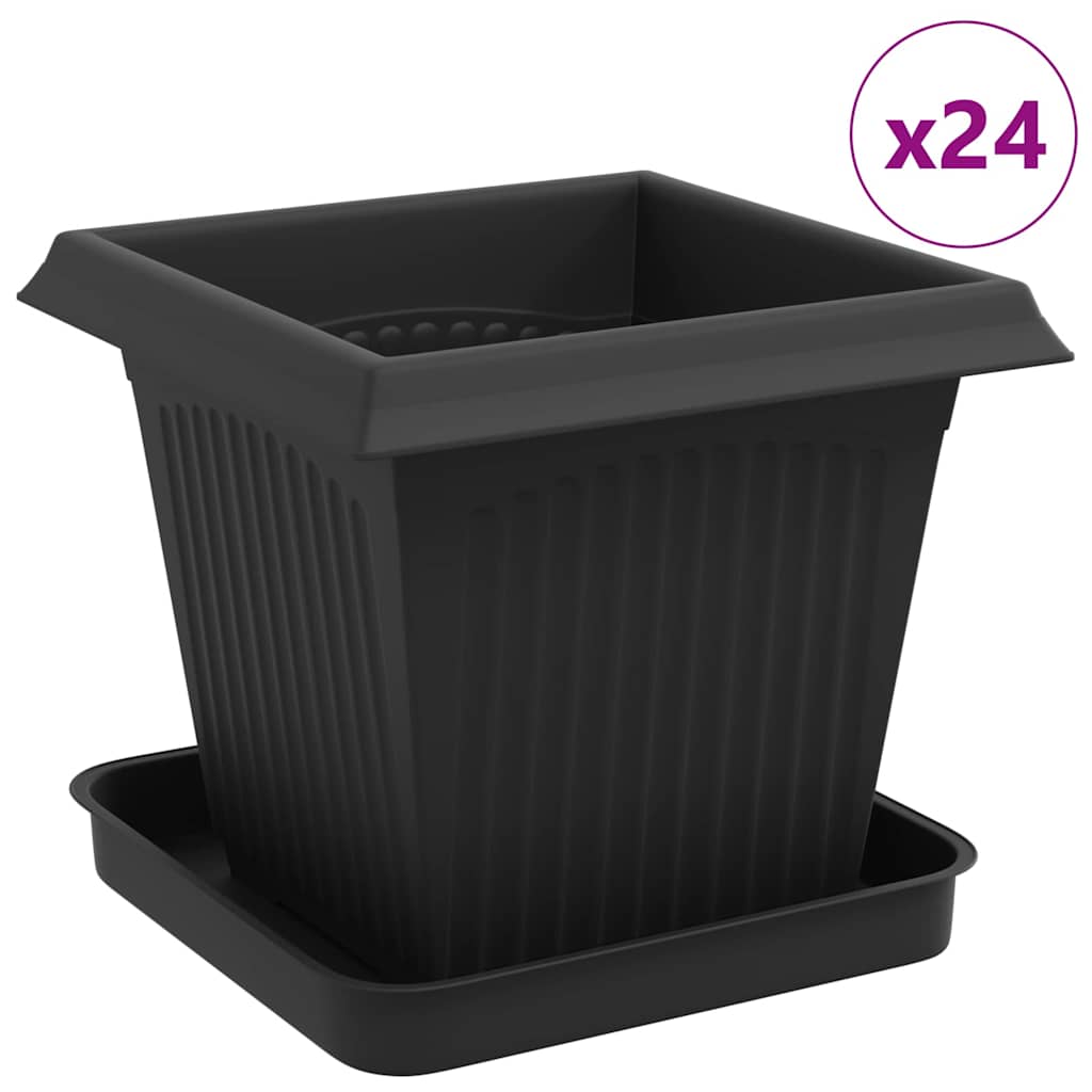 Plant Pots 24 pcs Black Plastic