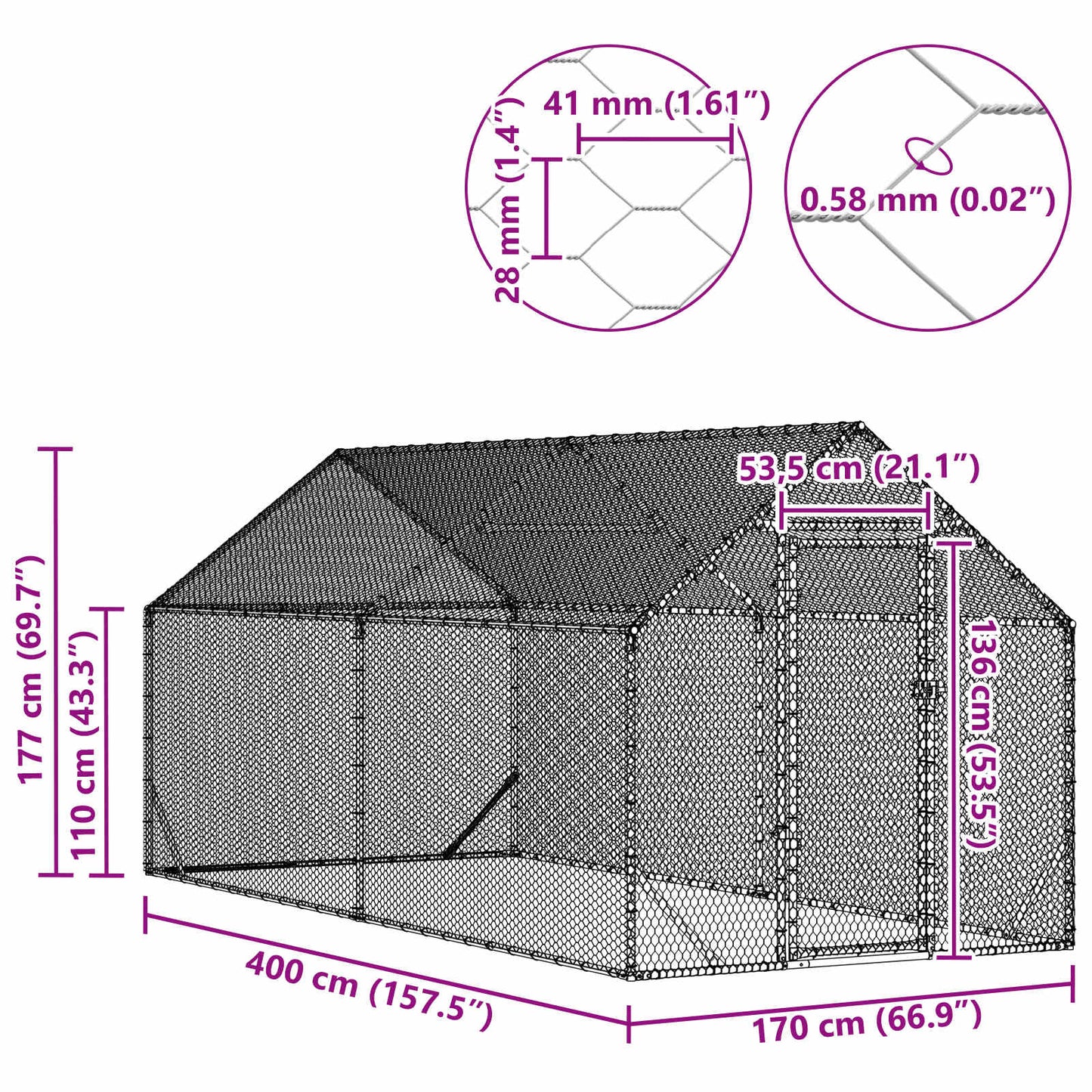 Chicken Cage Silver 400x170x177cm Galvanised Steel