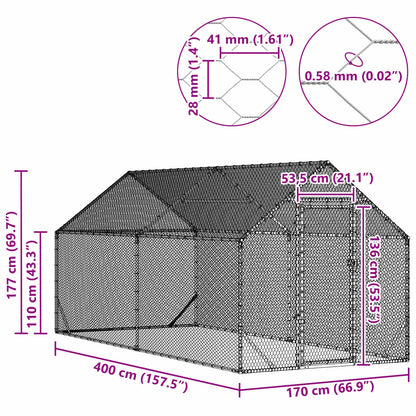 Chicken Cage Silver 400x170x177cm Galvanised Steel