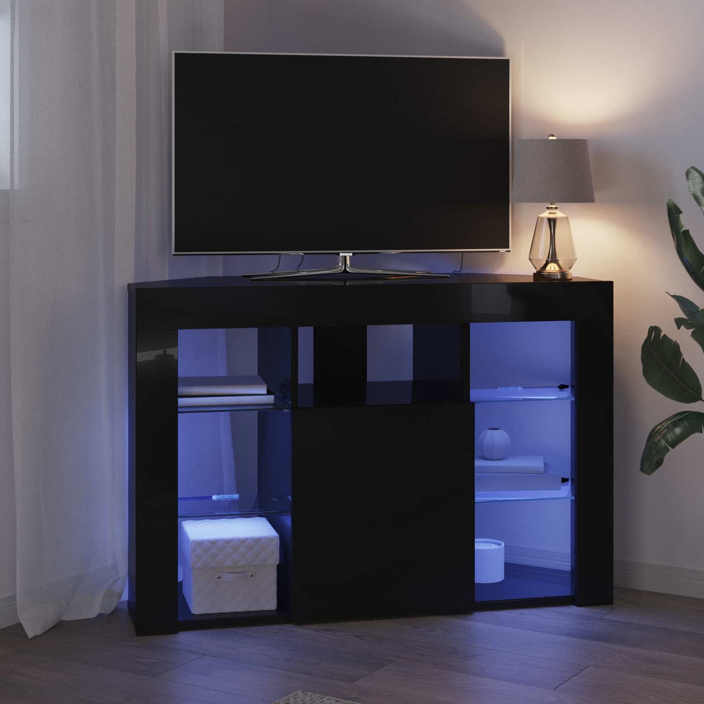 Corner LED TV Cabinet 100x40x68cm Black Engineered Wood