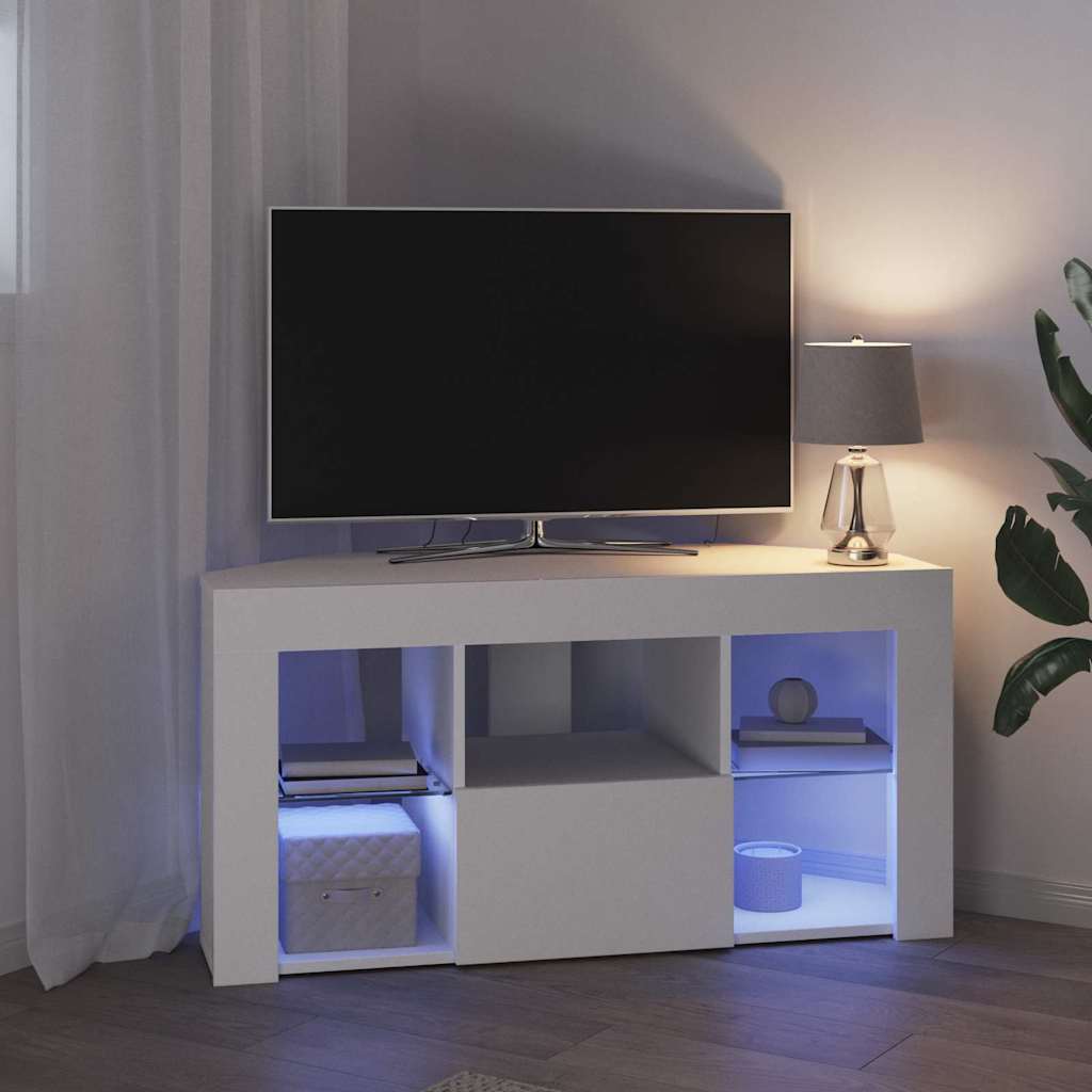 Corner LED TV Cabinet White 100 x 40 x 50 cm Engineered Wood