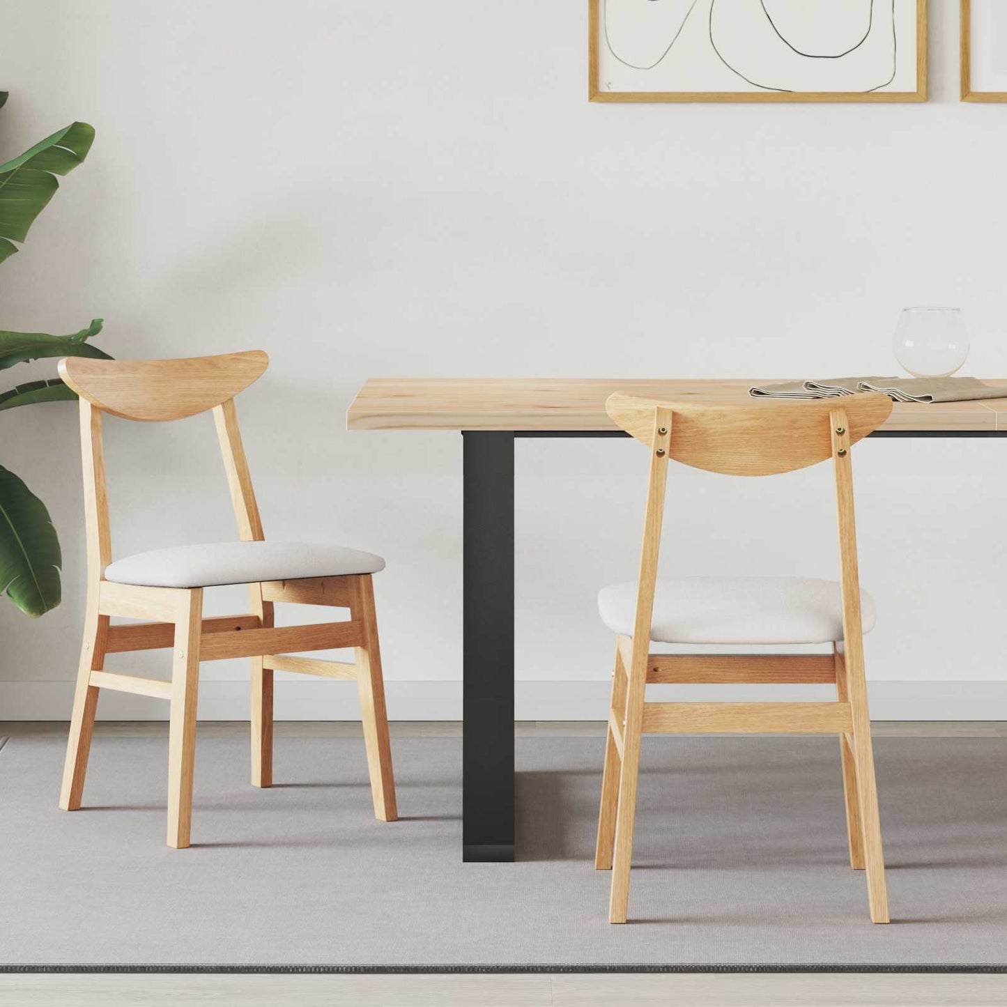 Dining Chairs 2 pcs Natural 42 x 47.5 x 81 cm Solid Rubber Wood