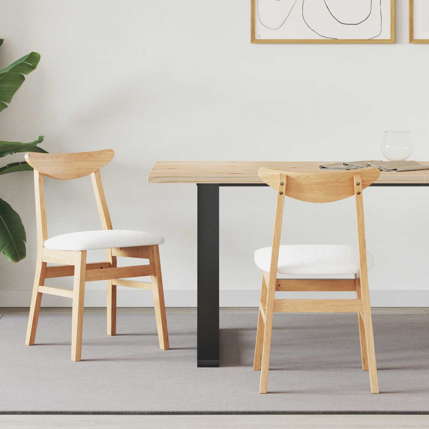 Dining Chairs 2 pcs Natural 42 x 47.5 x 81 cm Solid Rubber Wood
