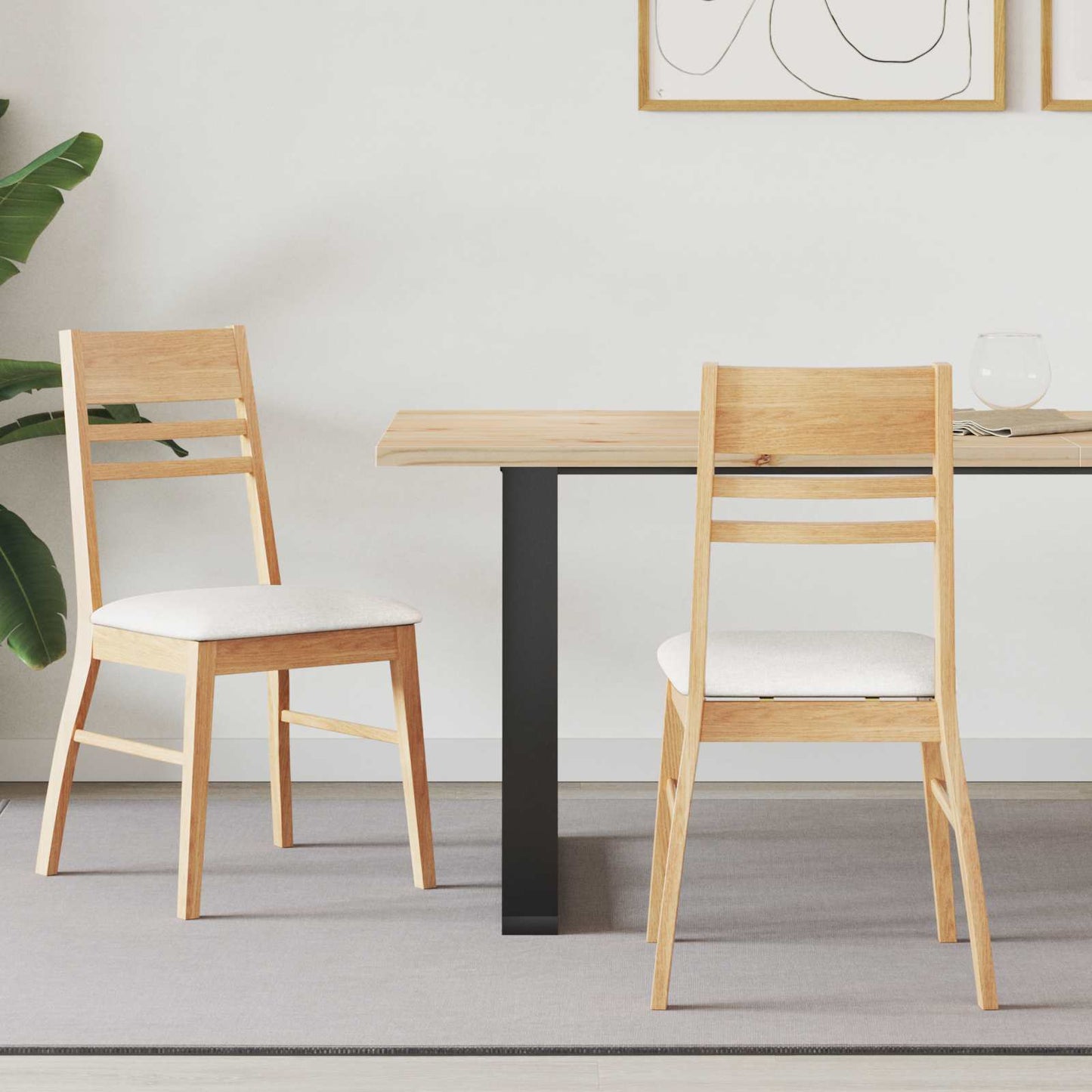 Dining Chairs 2 pcs Natural 43 x 54 x 89 cm Solid Rubber Wood