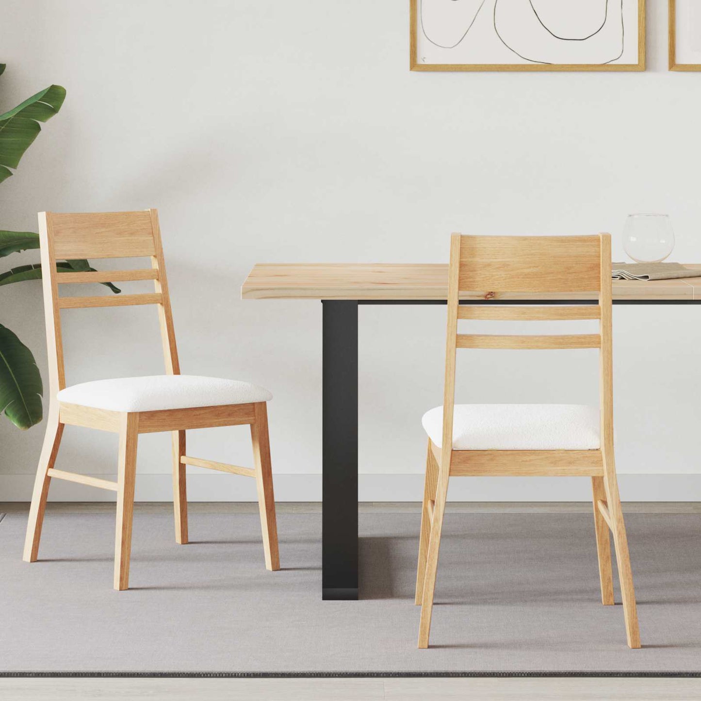 Dining Chairs 2 pcs Natural 43 x 54 x 89 cm Solid Rubber Wood