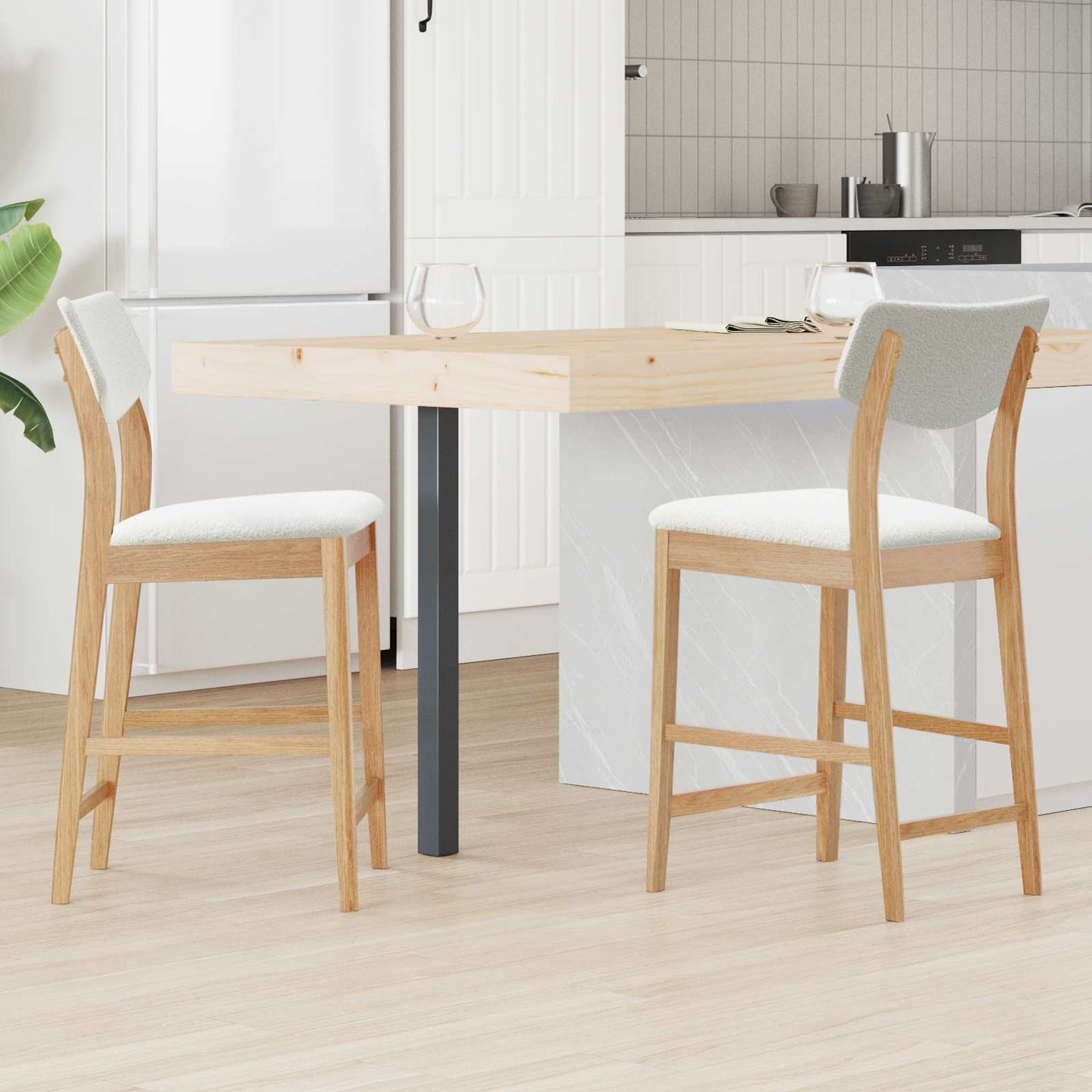 Dining Chairs 2 pcs Natural 48 x 49 x 95 cm Solid Rubber Wood