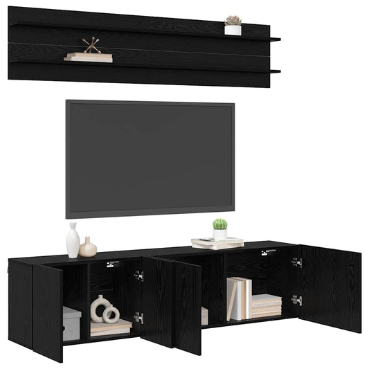 TV Units Wall-mounted 6 pcs Black oak Engineered wood