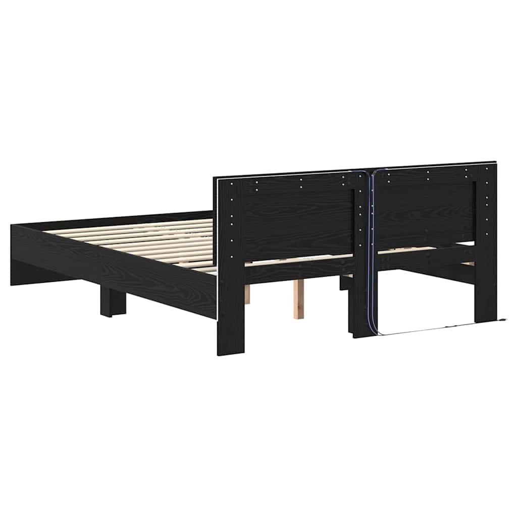 Bed Frame with Headboard Black Oak 140 x 190 cm Engineered Wood