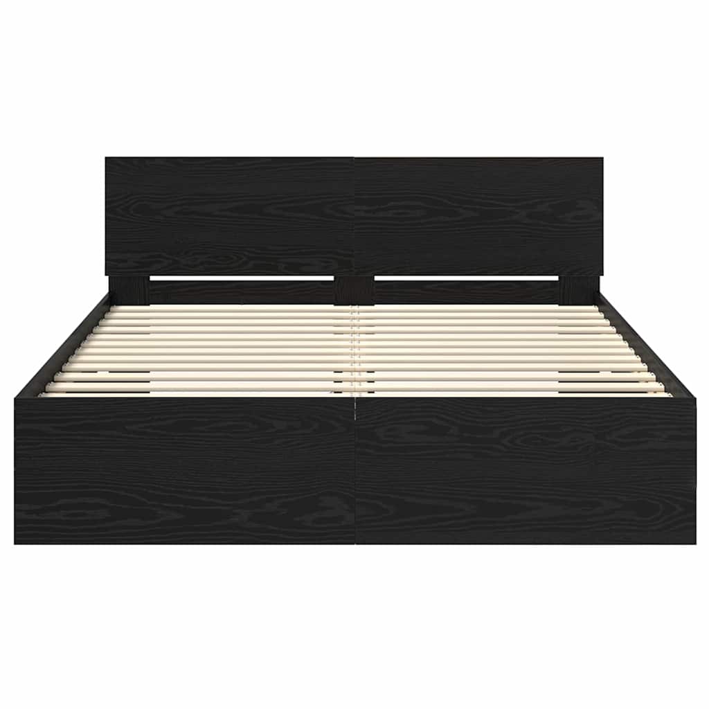 Bed Frame with Headboard Black Oak 140 x 190 cm Engineered Wood
