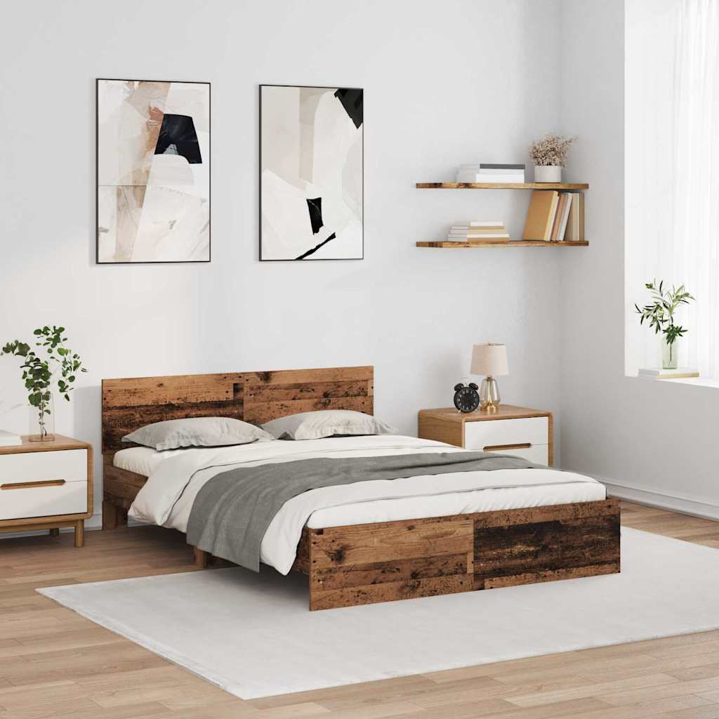 Bed Frame with Headboard Old Wood 135 x 190 cm Engineered Wood