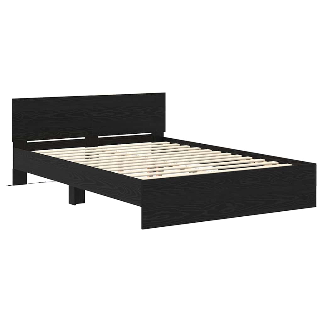 Bed Frame with Headboard Black Oak 135 x 190 cm Engineered Wood