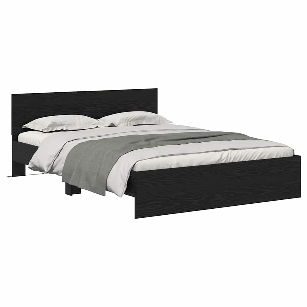 Bed Frame with Headboard Black Oak 135 x 190 cm Engineered Wood