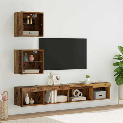 TV Wall Units with LED with LED 5 pcs Old wood Engineered Wood