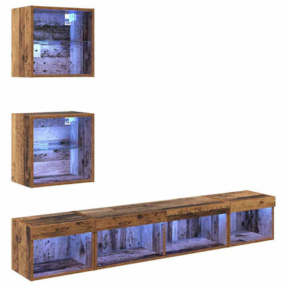 TV Wall Units with LED with LED 5 pcs Old wood Engineered Wood