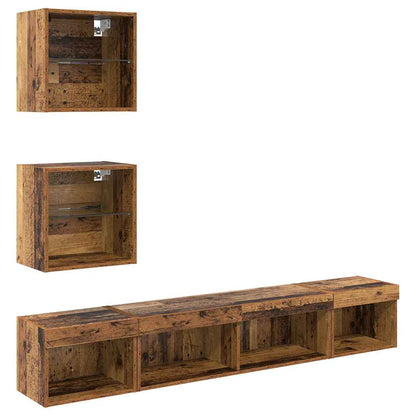 TV Wall Units with LED with LED 5 pcs Old wood Engineered Wood