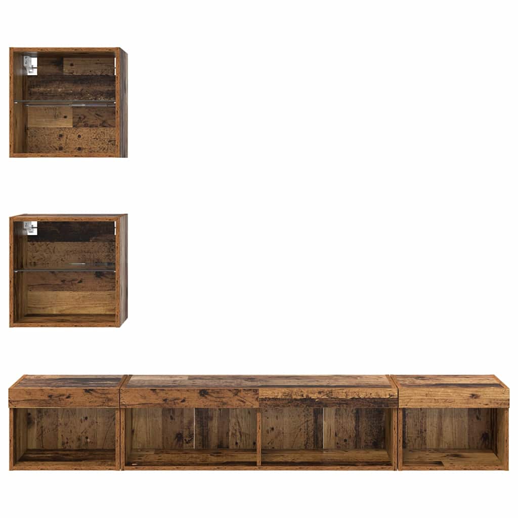 TV Wall Units with LED with LED 5 pcs Old wood Engineered Wood