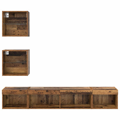 TV Wall Units with LED with LED 5 pcs Old wood Engineered Wood
