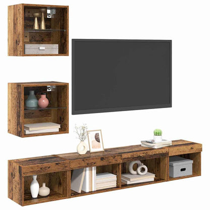 TV Wall Units with LED with LED 5 pcs Old wood Engineered Wood