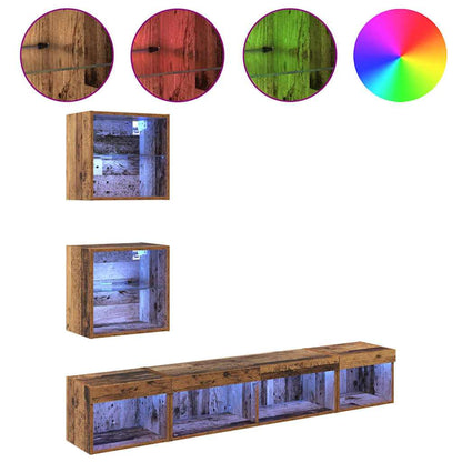 TV Wall Units with LED with LED 5 pcs Old wood Engineered Wood