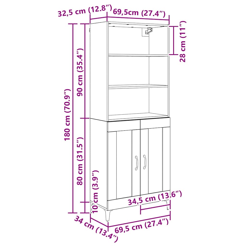 Highboard Artisan Oak 69.5 x 34 x 180 cm Engineered Wood