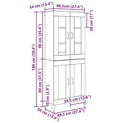 Highboard Black Oak 69.5 x 34 x 180 cm Engineered Wood
