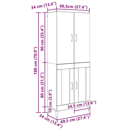 Highboard Black Oak 69.5 x 34 x 180 cm Engineered Wood