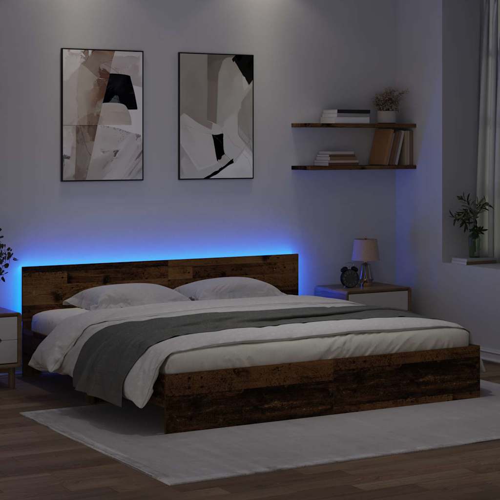 Bed Frame with Headboard Old Wood 200 x 200 cm Engineered Wood