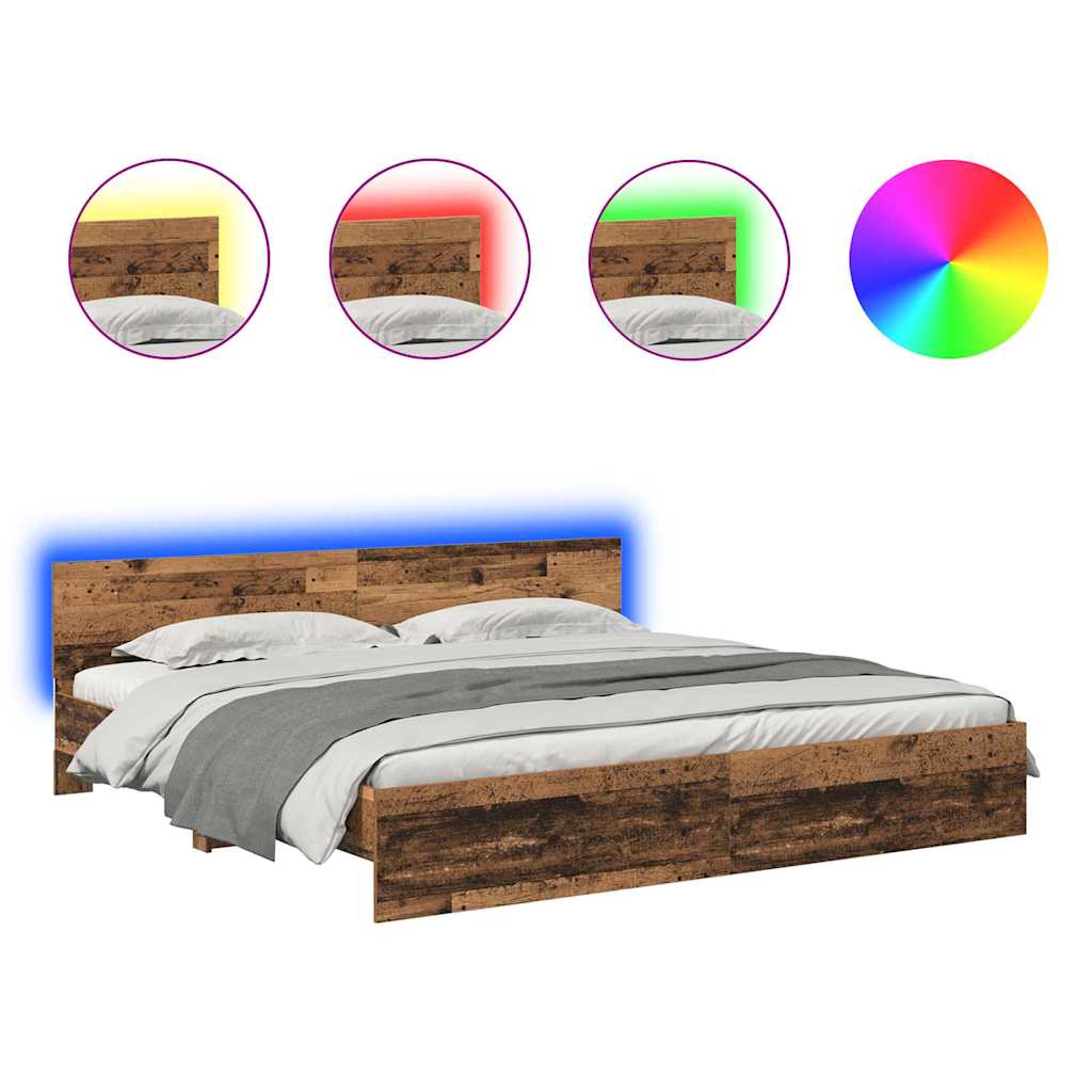 Bed Frame with Headboard Old Wood 200 x 200 cm Engineered Wood