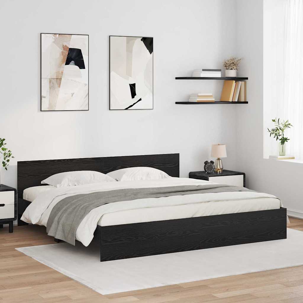 Bed Frame with Headboard Black Oak 200 x 200 cm Engineered Wood