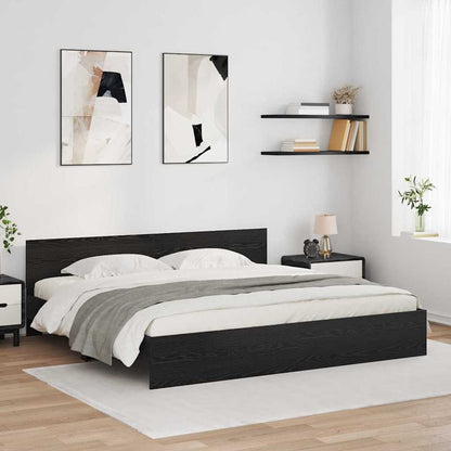 Bed Frame with Headboard Black Oak 200 x 200 cm Engineered Wood