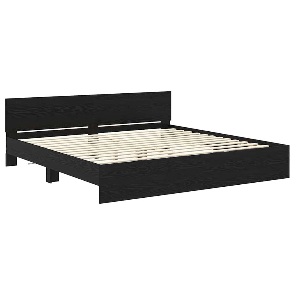 Bed Frame with Headboard Black Oak 200 x 200 cm Engineered Wood