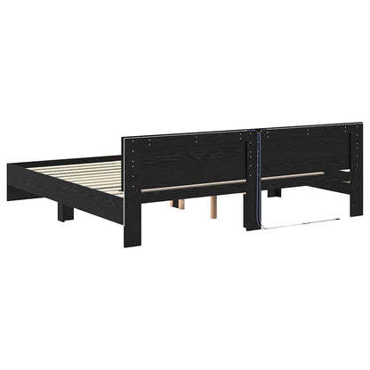 Bed Frame with Headboard Black Oak 200 x 200 cm Engineered Wood