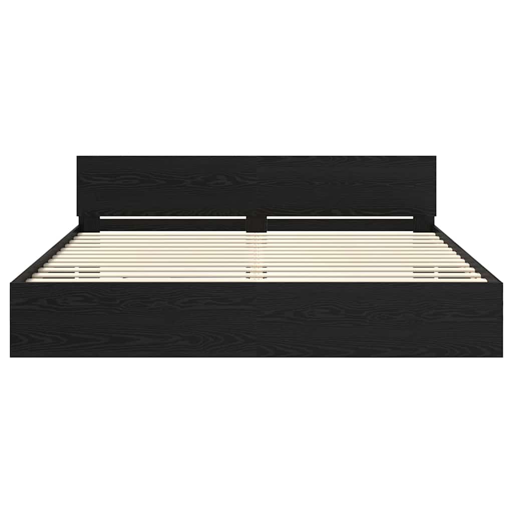 Bed Frame with Headboard Black Oak 200 x 200 cm Engineered Wood