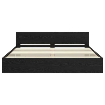 Bed Frame with Headboard Black Oak 200 x 200 cm Engineered Wood