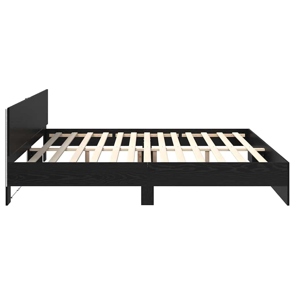 Bed Frame with Headboard Black Oak 200 x 200 cm Engineered Wood