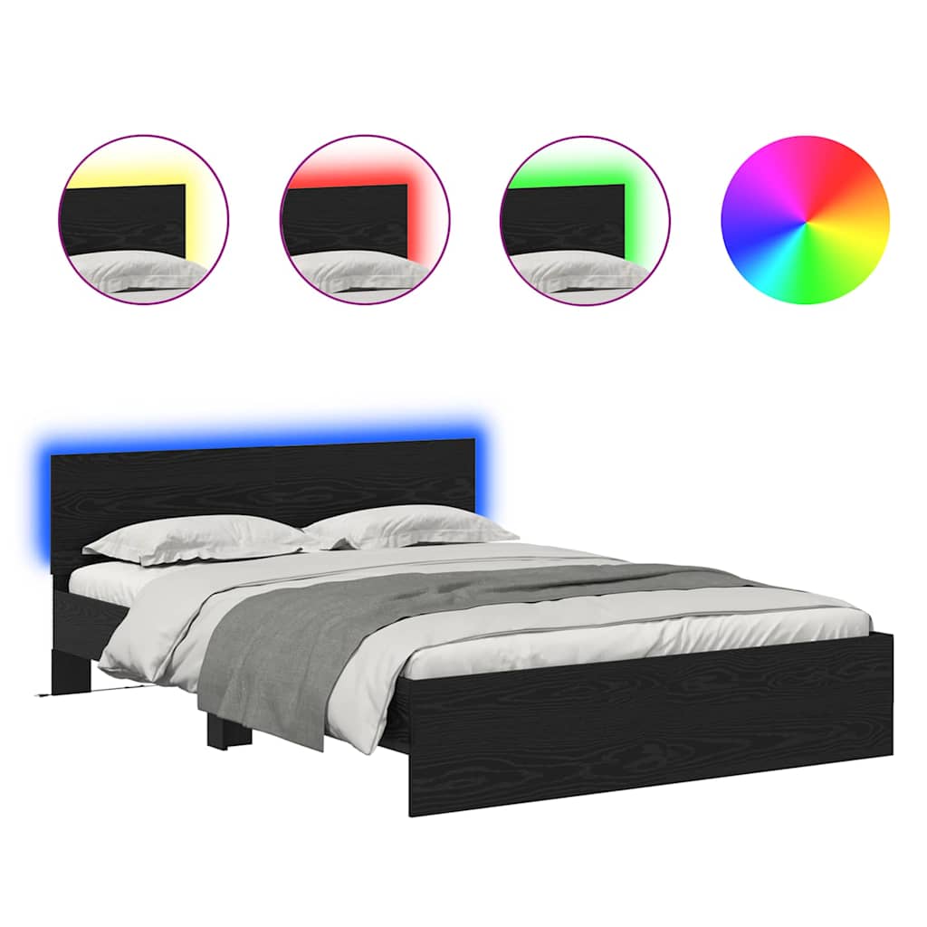 Bed Frame with Headboard Black Oak 150 x 200 cm Engineered Wood