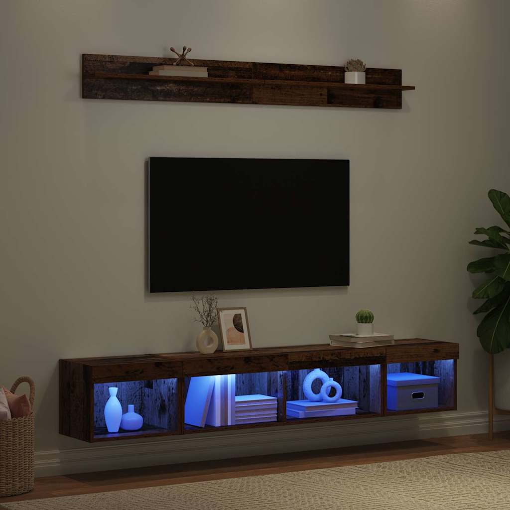TV Wall Cabinet Set with LED 5 pcs Old Wood Engineered Wood